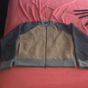 J. Crew Men's Gray and Tan Zip-Up Sweater